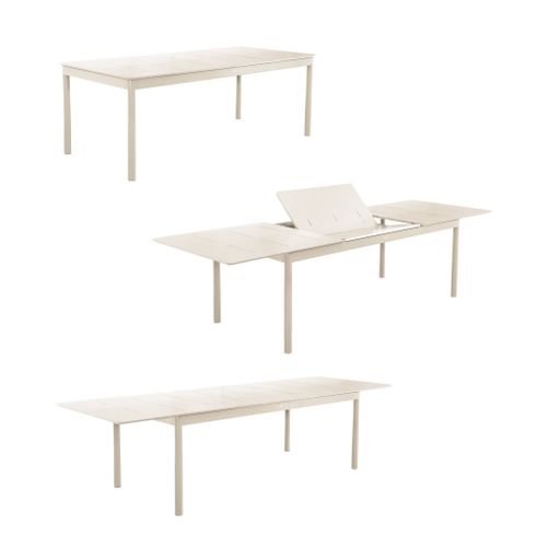 Table De Jardin Extensible Aluminium + 8 Assises Beige. 8 Fauteuils Textilène. 210/300 X 100 X 75.5