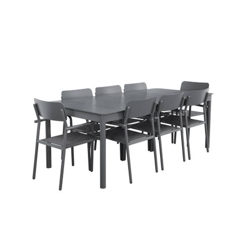 Table De Jardin Extensible Aluminium + 8 Assises Anthracite. 8 Fauteuils Textilène. 210/300 X 100 X