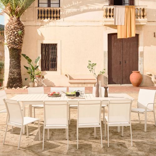 Table De Jardin Extensible Aluminium + 10 Assises Aluminium Et Textilène Beige. 8 Chaises. 2