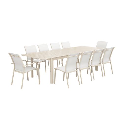 Table De Jardin Extensible Aluminium + 10 Assises Aluminium Et Textilène Beige. 8 Chaises. 2