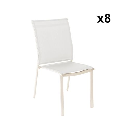 Table De Jardin Extensible Aluminium + 10 Assises Aluminium Et Textilène Beige. 8 Chaises. 2