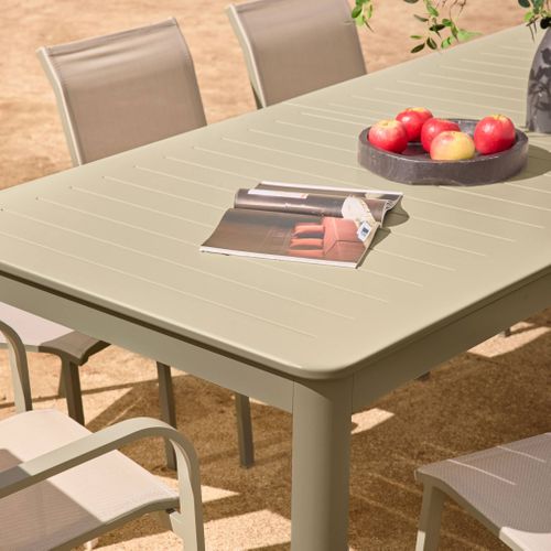 Table De Jardin Extensible Aluminium + 10 Assises Aluminium Et Textilène Kaki. 8 Chaises. 2