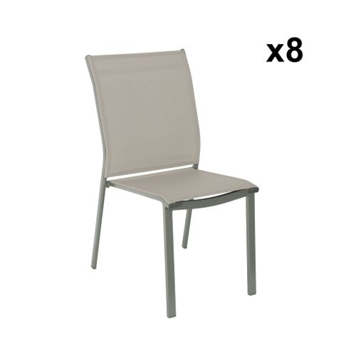 Table De Jardin Extensible Aluminium + 10 Assises Aluminium Et Textilène Kaki. 8 Chaises. 2