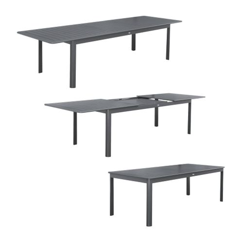 Table De Jardin Extensible Aluminium + 10 Assises Aluminium Et Textilène Anthracite. 8 Chaises. 2