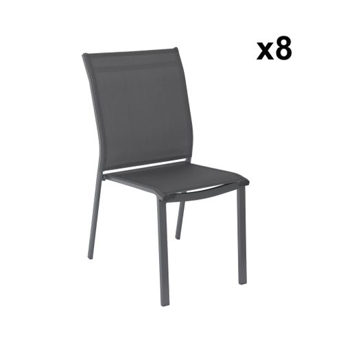 Table De Jardin Extensible Aluminium + 10 Assises Aluminium Et Textilène Anthracite. 8 Chaises. 2