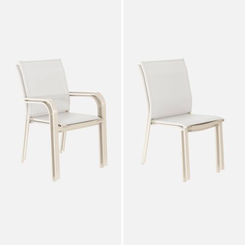 Table De Jardin Extensible Aluminium Et Textilène Beige. 6 Chaises. 2 Fauteuils. 8 Places. 236.5 X