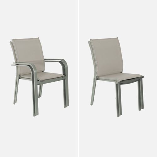 Table De Jardin Extensible Aluminium Et Textilène Kaki. 6 Chaises. 2 Fauteuils. 8 Places. 236.5 X