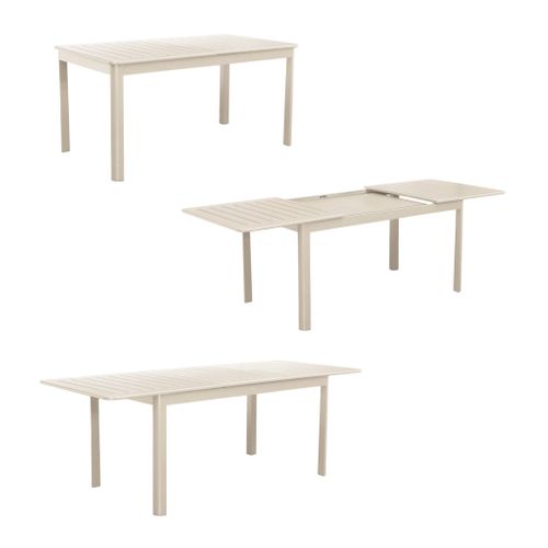 Table De Jardin Extensible Aluminium + 6 Assises Beige. 4 Chaises. 2 Fauteuils. 6 Places. Textilène