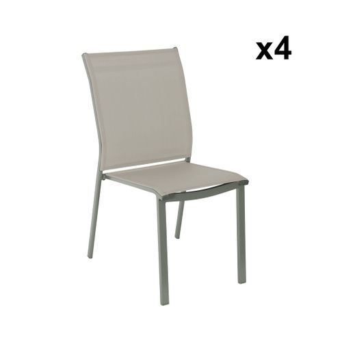 Table De Jardin Extensible Aluminium + 6 Assises Kaki. 4 Chaises. 2 Fauteuils. 6 Places. Textilène