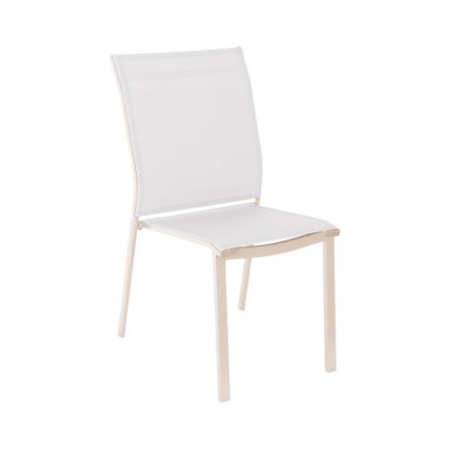 Table De Jardin Aluminium + 4 Assises + 1 Banc Aluminium Et Textilène Beige. 220 X 100 X 75 Cm