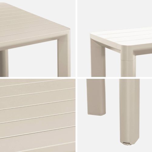 Table De Jardin Aluminium + 4 Assises + 1 Banc Aluminium Et Textilène Beige. 220 X 100 X 75 Cm