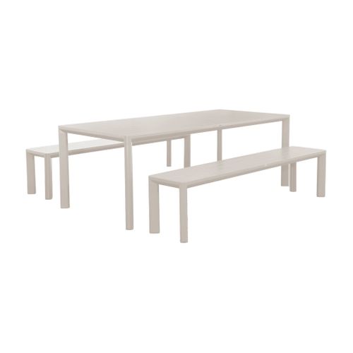 Table De Jardin Aluminium Et 2 Bancs Beige. 8 Places. 200 X 40 X 45 Cm