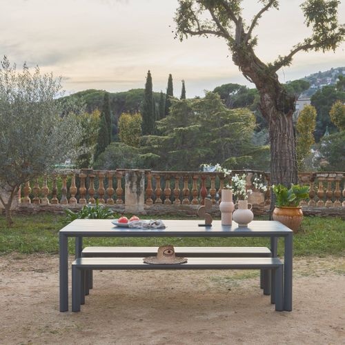 Table De Jardin Aluminium Et 2 Bancs Anthracite. 8 Places. 200 X 40 X 45 Cm