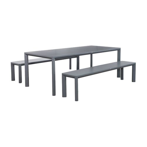 Table De Jardin Aluminium Et 2 Bancs Anthracite. 8 Places. 200 X 40 X 45 Cm