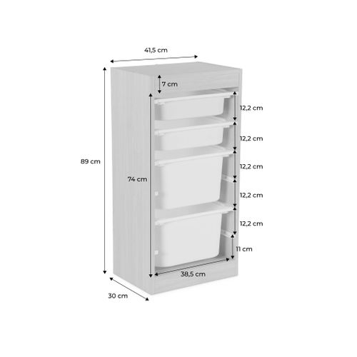 Meuble De Rangement Enfant 4 Bacs De Rangement. 41.5 X 30 X 89cm (lot De 2) Blanc
