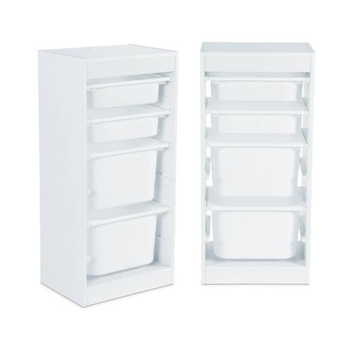 Meuble De Rangement Enfant 4 Bacs De Rangement. 41.5 X 30 X 89cm (lot De 2) Blanc