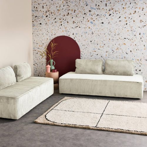 Lot De 2 Chauffeuses Lao 2 Places Pour Canapé Modulable Velours Côtelé Crème. L 180 X P 90 X H 78cm