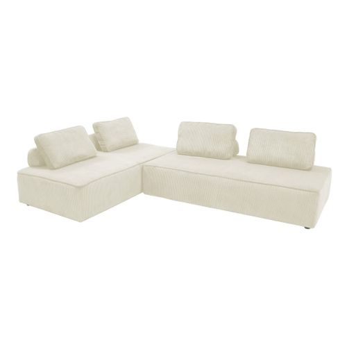 Lot De 2 Chauffeuses Lao 2 Places Pour Canapé Modulable Velours Côtelé Crème. L 180 X P 90 X H 78cm