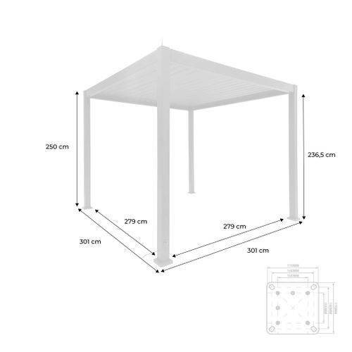 Pergola Bioclimatique Électrique 3x3m Blanc. Aluminium. à Lames Orientables Avec Éclairage LED