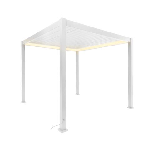 Pergola Bioclimatique Électrique 3x3m Blanc. Aluminium. à Lames Orientables Avec Éclairage LED
