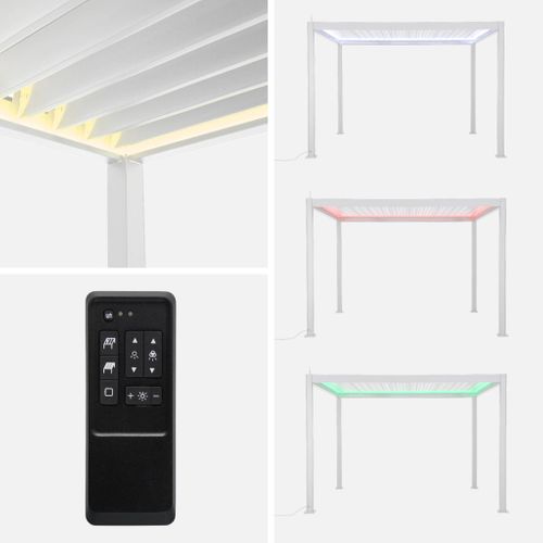 Pergola Bioclimatique Électrique 3x3m Blanc. Aluminium. à Lames Orientables Avec Éclairage LED