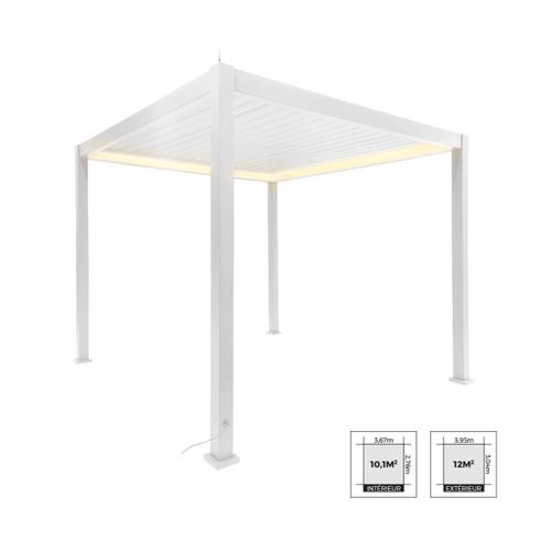 Pergola Bioclimatique Électrique 3x3m Blanc. Aluminium. à Lames Orientables Avec Éclairage LED