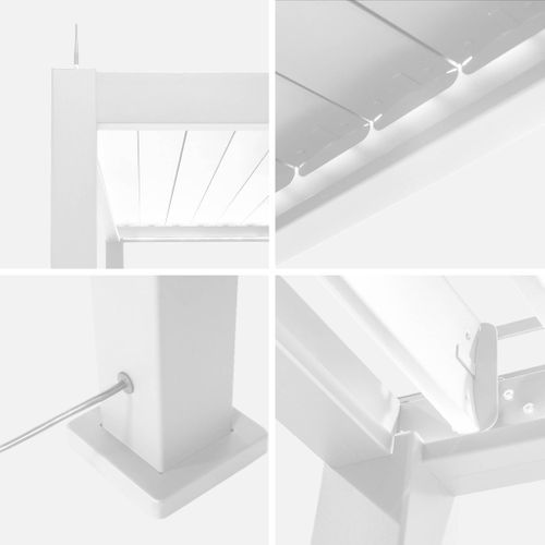 Pergola Bioclimatique Électrique 3x3m Blanc. Aluminium. à Lames Orientables Avec Éclairage LED