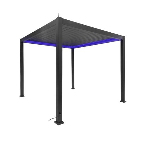 Pergola Bioclimatique Électrique 3x3m Anthracite. Aluminium. à Lames Orientables Avec Éclairage LED
