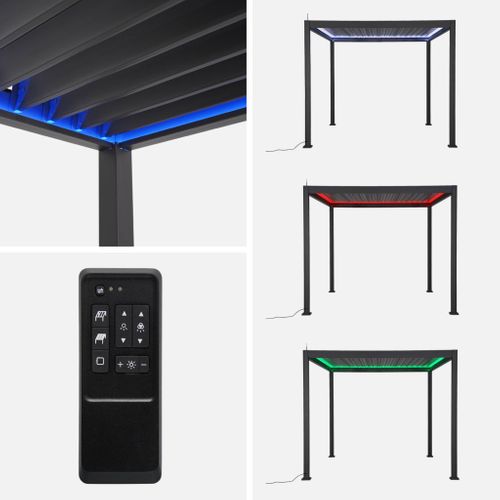 Pergola Bioclimatique Électrique 3x3m Anthracite. Aluminium. à Lames Orientables Avec Éclairage LED