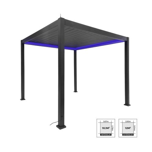 Pergola Bioclimatique Électrique 3x3m Anthracite. Aluminium. à Lames Orientables Avec Éclairage LED