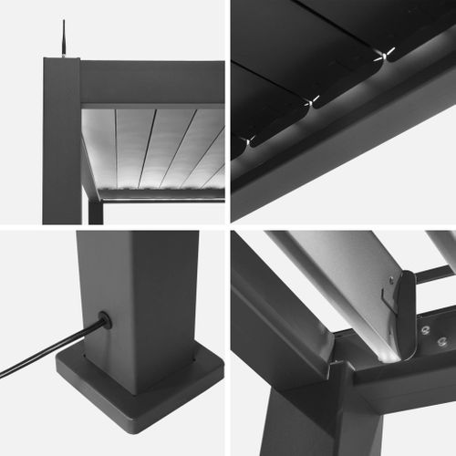 Pergola Bioclimatique Électrique 3x3m Anthracite. Aluminium. à Lames Orientables Avec Éclairage LED