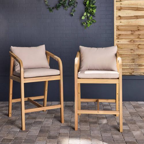 Lot De 2 Fauteuils De Jardin Bois D'acacia Et Corde Zahara Naturel Et Beige 68 X 58 X 95 Cm