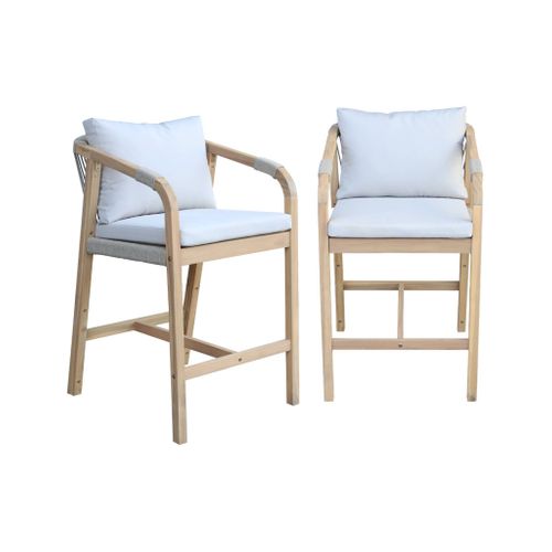 Lot De 2 Fauteuils De Jardin Bois D'acacia Et Corde Zahara Naturel Et Beige 68 X 58 X 95 Cm