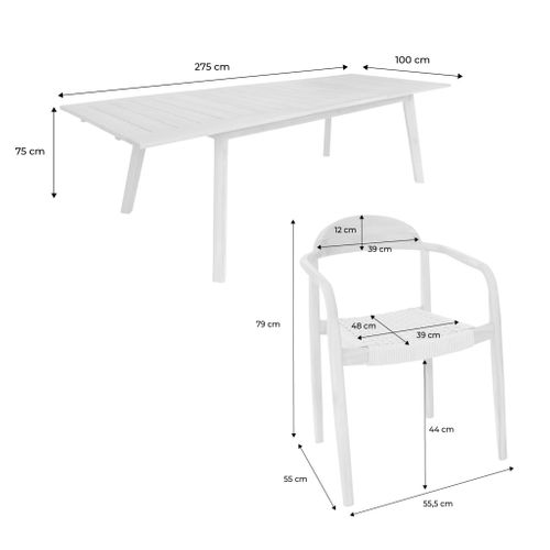 Table De Jardin Extensible Bois D'acacia + 8 Assises Palena Et Cerina  Naturel Et Beige 275 X 100 X