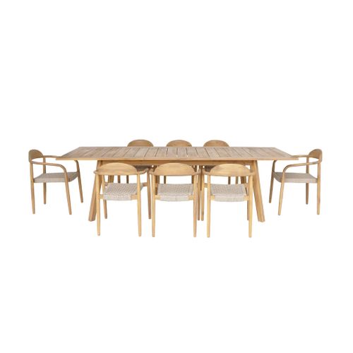 Table De Jardin Extensible Bois D'acacia + 8 Assises Palena Et Cerina  Naturel Et Beige 275 X 100 X