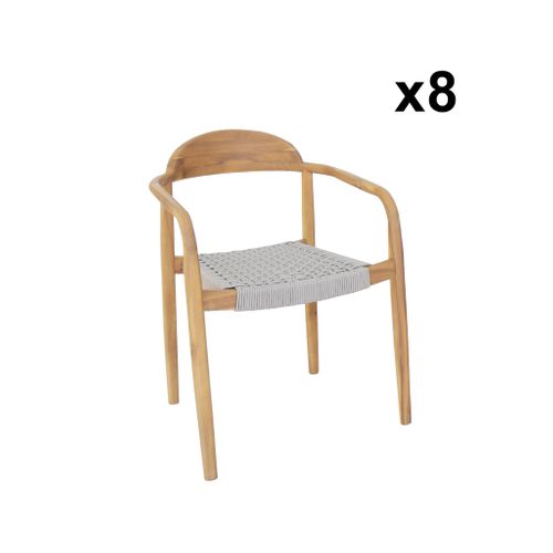 Table De Jardin Extensible Bois D'acacia + 8 Assises Palena Et Cerina  Naturel Et Beige 275 X 100 X