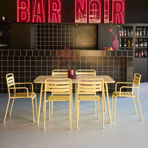 Table De Jardin Pliante Métal + 6 Assises 2 Fauteuils 4 Chaises. Amelia. Jaune. 141.2 X 80 X 72.5cm
