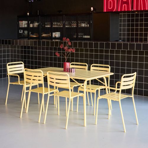 Table De Jardin Pliante Métal + 6 Assises 2 Fauteuils 4 Chaises. Amelia. Jaune. 141.2 X 80 X 72.5cm