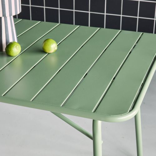 Table De Jardin Pliante Métal + 6 Assises 2 Fauteuils 4 Chaises. Amelia. Vert. 141.2 X 80 X 72.5cm