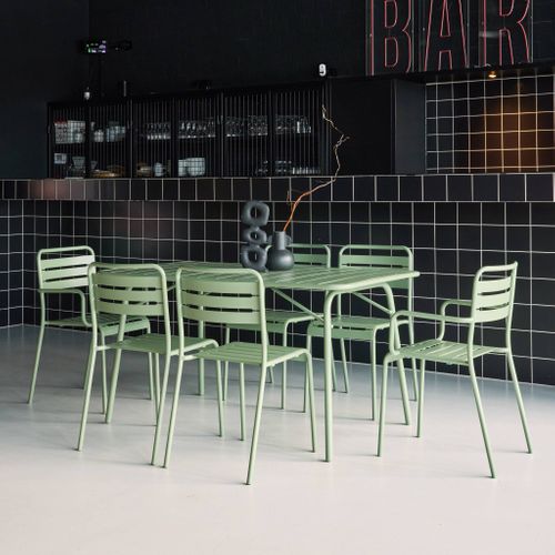 Table De Jardin Pliante Métal + 6 Assises 2 Fauteuils 4 Chaises. Amelia. Vert. 141.2 X 80 X 72.5cm