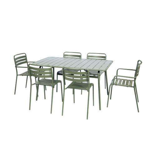 Table De Jardin Pliante Métal + 6 Assises 2 Fauteuils 4 Chaises. Amelia. Vert. 141.2 X 80 X 72.5cm