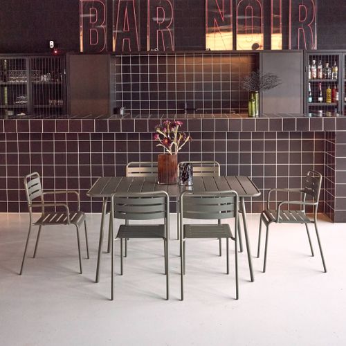 Table De Jardin Pliante Métal + 6 Assises 2 Fauteuils 4 Chaises. Amelia. Kaki. 141.2 X 80 X 72.5cm