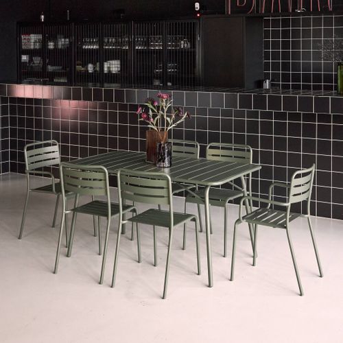 Table De Jardin Pliante Métal + 6 Assises 2 Fauteuils 4 Chaises. Amelia. Kaki. 141.2 X 80 X 72.5cm