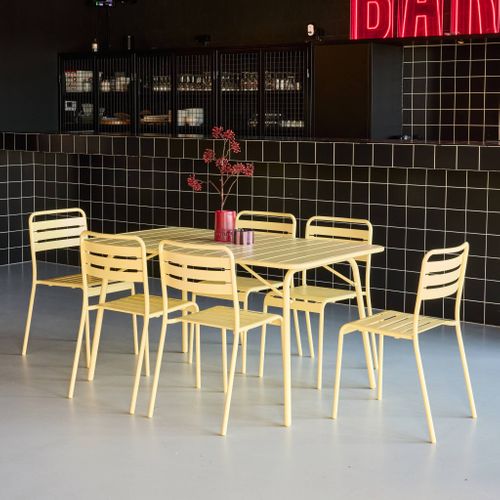 Table De Jardin Pliante Métal + 6 Assises. Amelia. Jaune. 141.2 X 80 X 72.5cm