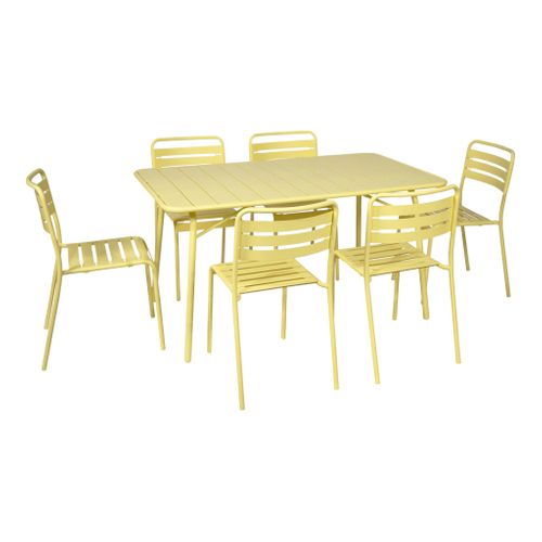 Table De Jardin Pliante Métal + 6 Assises. Amelia. Jaune. 141.2 X 80 X 72.5cm