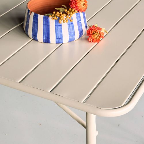 Table De Jardin Pliante Métal + 6 Assises. Amelia. Beige. 141.2 X 80 X 72.5cm