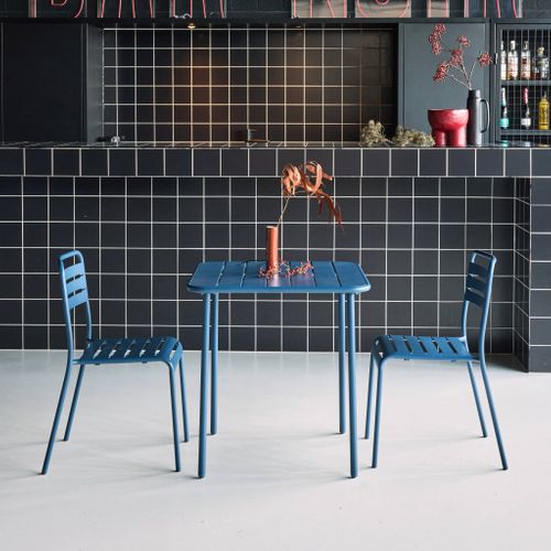 Table De Jardin Métal + 2 Assises Bleu Marine Amélia