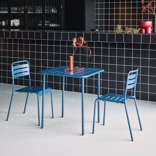 Table De Jardin Métal + 2 Assises Bleu Marine Amélia