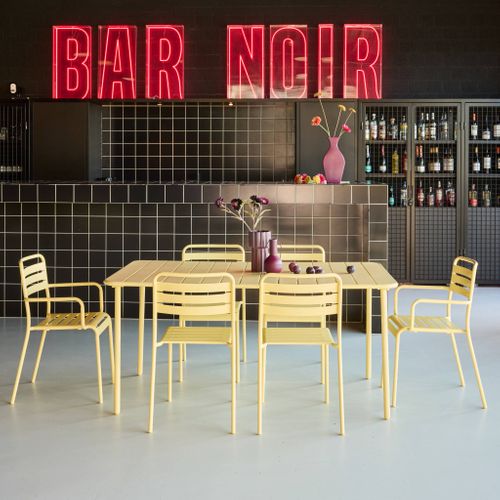 Table De Jardin Métal + 6 Assises Jaune. Acier Traitement Anti Rouille