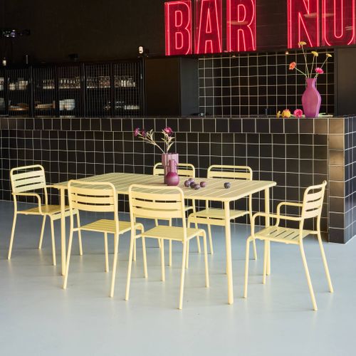 Table De Jardin Métal + 6 Assises Jaune. Acier Traitement Anti Rouille